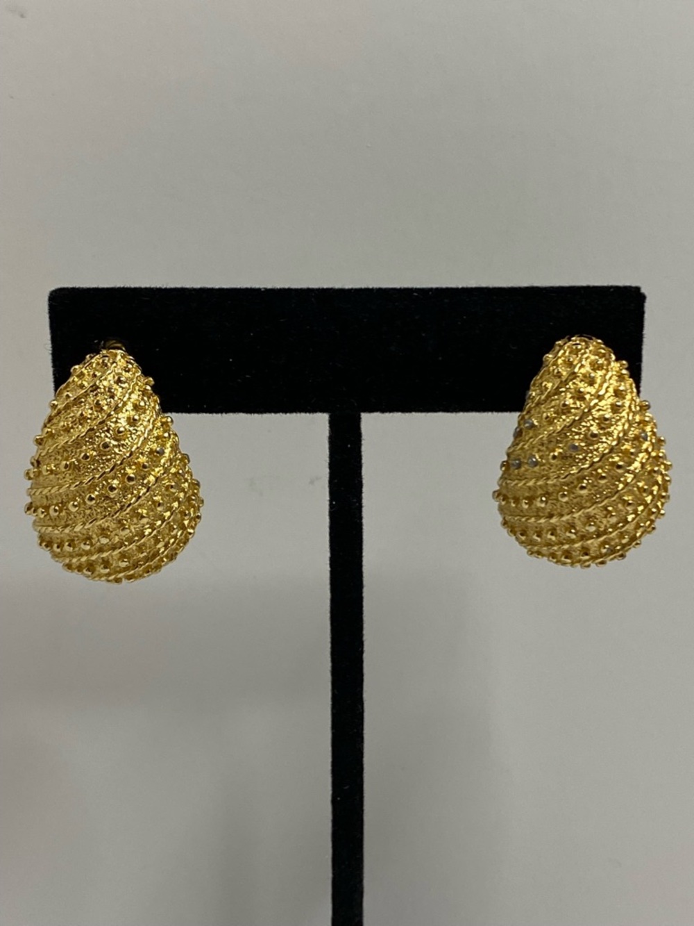 Vintage Napier Dome Pierced Earrings Textured Ribbed Gold Tone